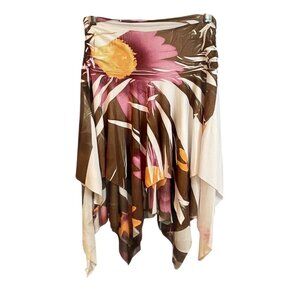 Papaya Womens High-Low Hem Floral Skirt Brown Pink Size L